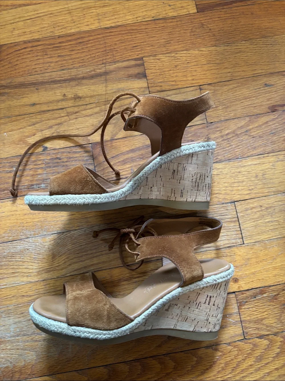 Paul Green Suede Lace-Up Wedge Sandals - Brown
